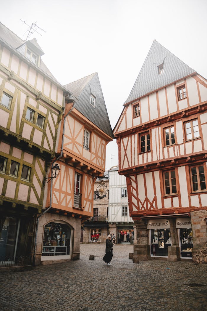 journey-01 Explore the historic charm of half-timbered houses in Vannes, France.
